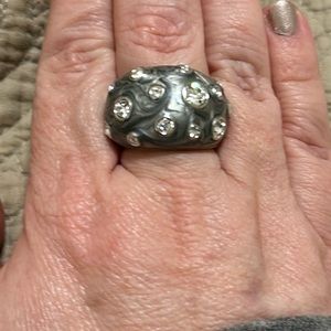 Silver statement costume ring.